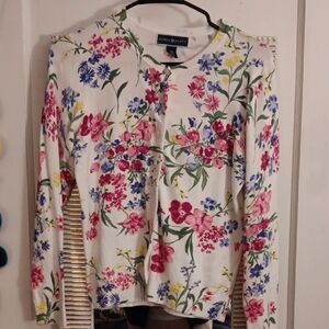 Karen Scott Multicolor Floral Long Sleeve Button Down Cardigan